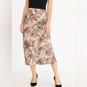 LOFT Leopard animal Print bias Midi elastic waistband slip Skirt large EUC